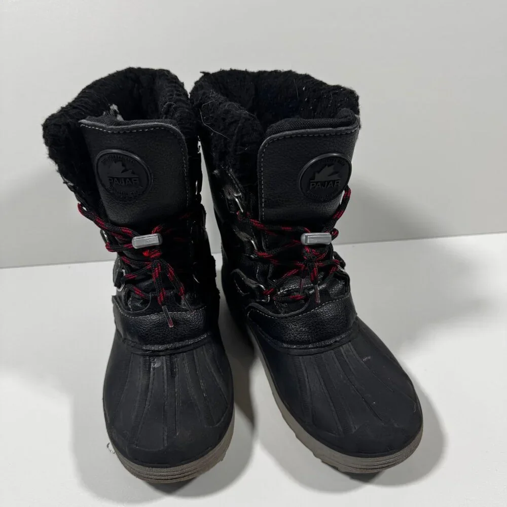 Pajar Waterproof Winter Snow Boots Black Faux Fur Lace-Up Boys Girls 3Y Outdoor